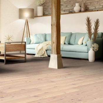 Parkett Boston Landhausdiele Lärche astig gebürstet weiß geölt Thede & Witte 