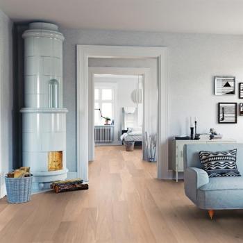 Parkett Boston Landhausdiele Eiche leicht astig gebürstet weiß geölt Thede & Witte 