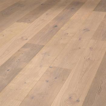 Parkett Boston Landhaus Breitdiele Eiche XL astig gebürstet weiß geölt Thede & Witte 