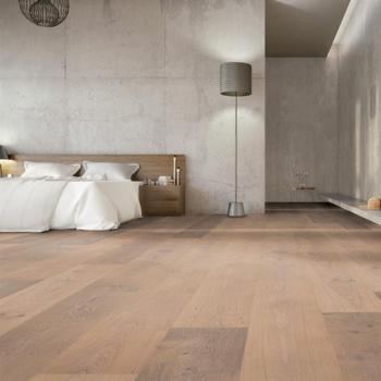 Parkett Boston Landhaus Breitdiele Eiche XL astig gebürstet weiß geölt Thede & Witte 
