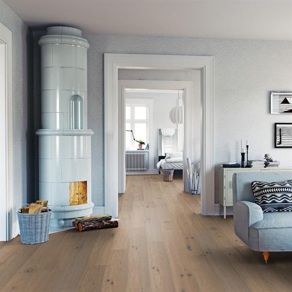 Parkett Boston Landhausdiele Eiche astig geräuchert gebürstet weiß geölt Thede & Witte 