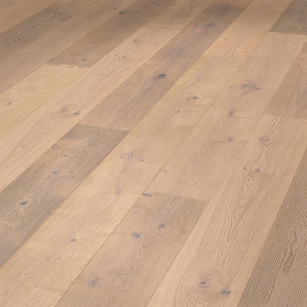 Parkett Boston Landhaus Breitdiele Eiche XL astig gebürstet weiß geölt Thede & Witte 