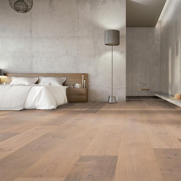 Parkett Boston Landhaus Breitdiele Eiche XL astig gebürstet weiß geölt Thede & Witte 